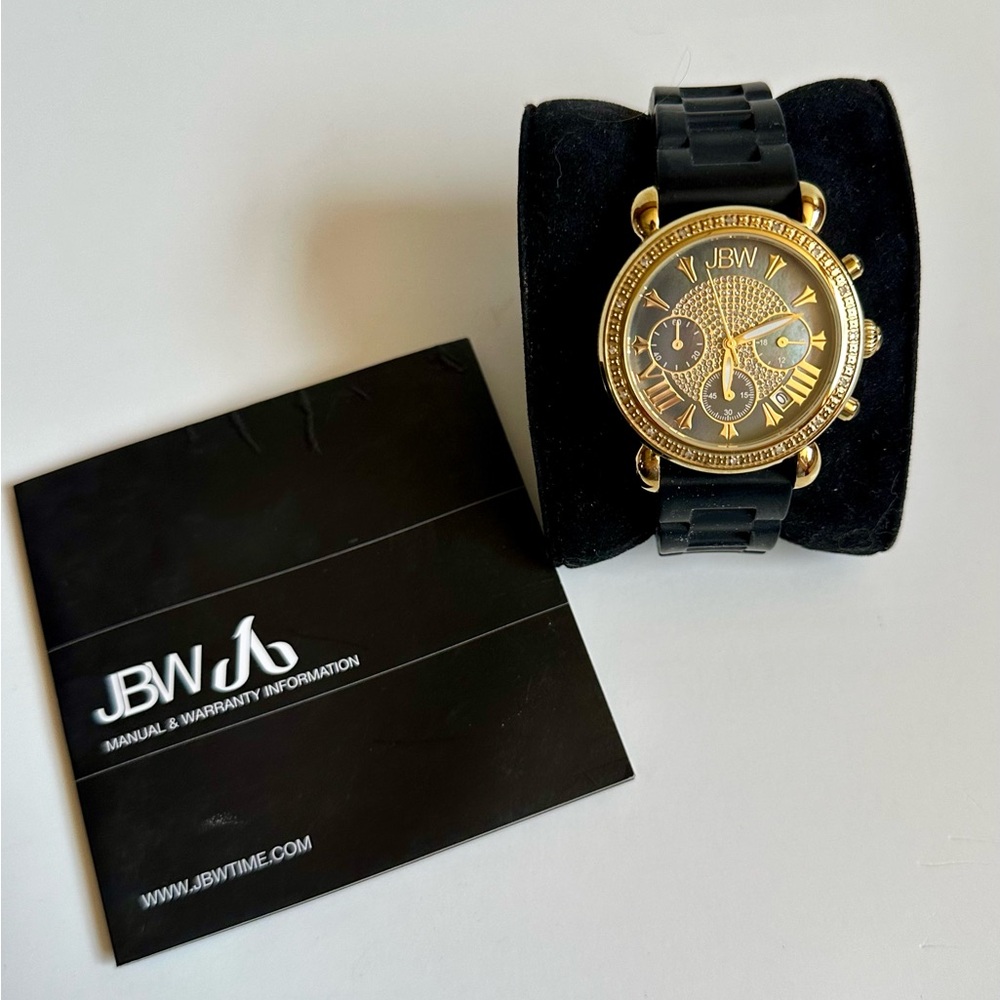JBW Women’s Victory Sport Diamond Accented Gold Tone Silicon Strap - Picture 6 of 11